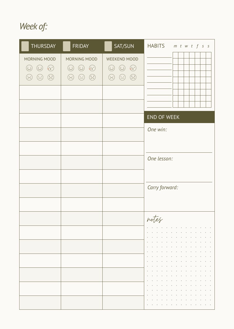 Weekly spread right page